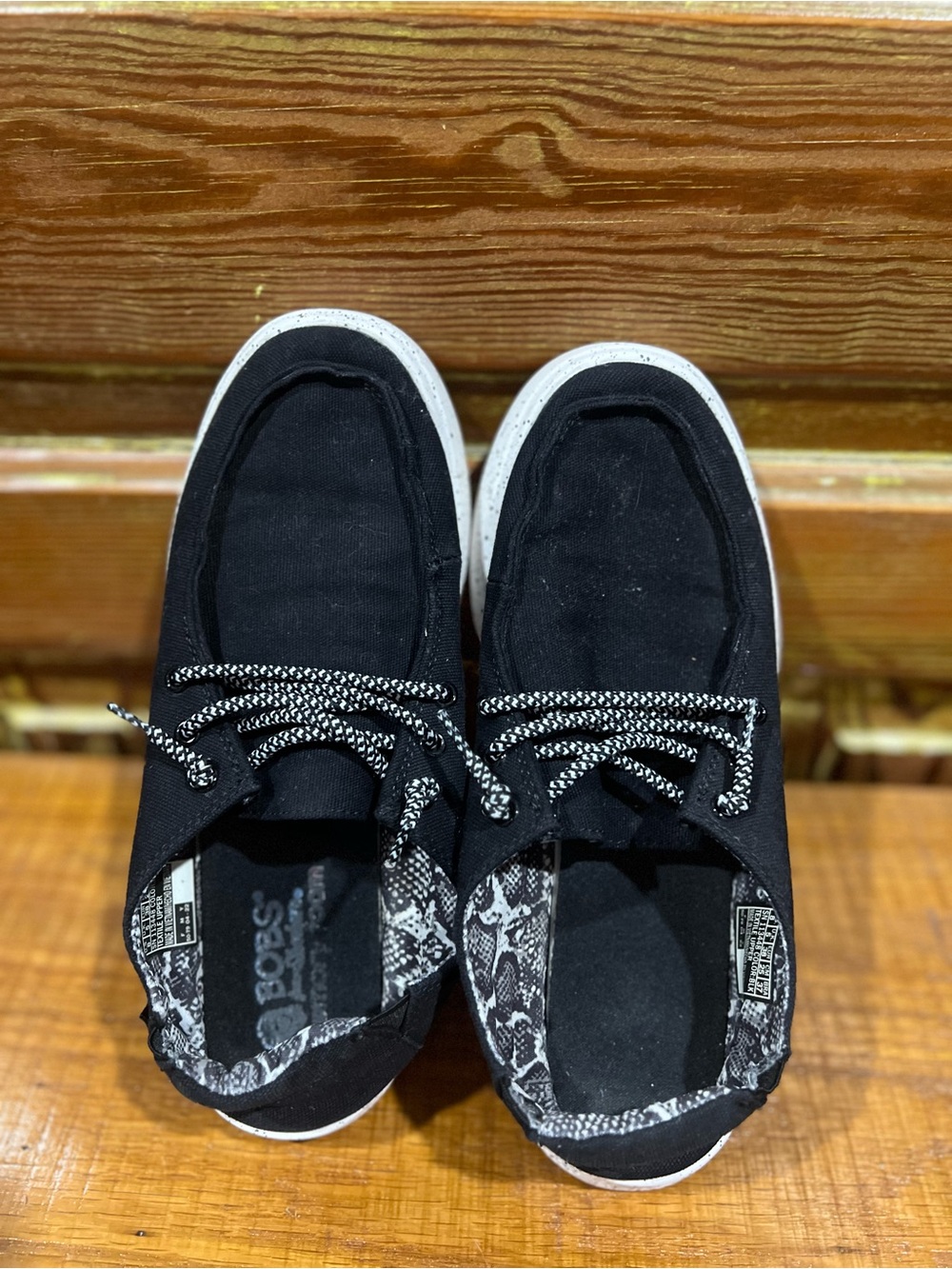 BOBS from Skechers Black Slip-On Loafers with Patterned Lining